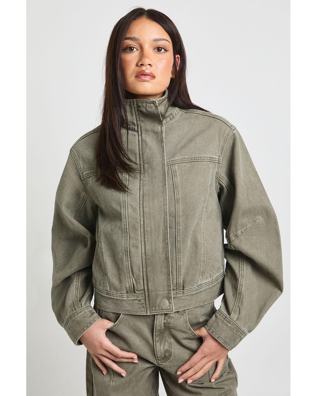 Boohoo Gray Funnel Neck Jacket