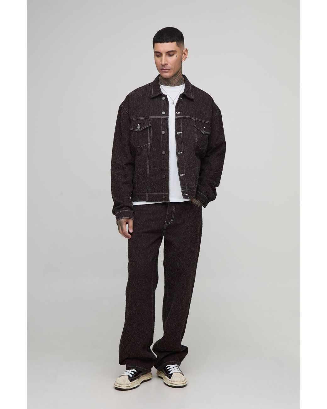 BoohooMAN Blue Tall Textured Denim Boxy Oversized Jacket for men