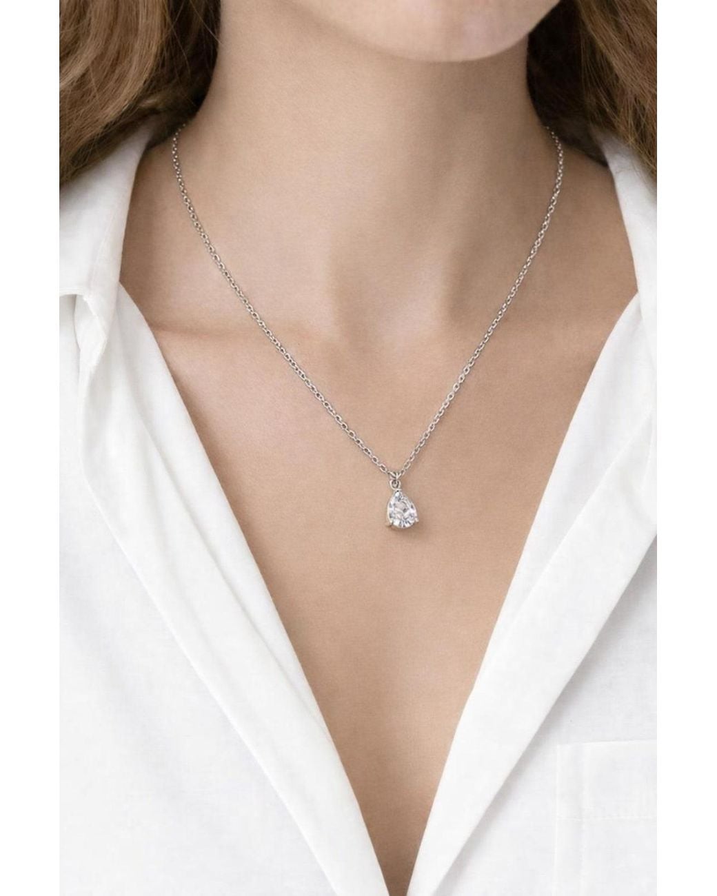 SVNX White Rhinestone Teardrop Pendant Necklace