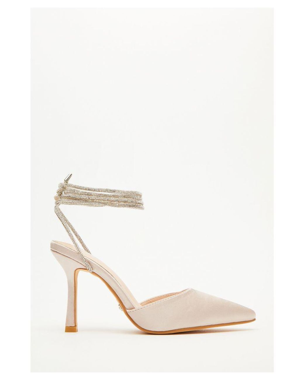 Quiz Champagne Satin Diamante Court Heels in White Lyst UK