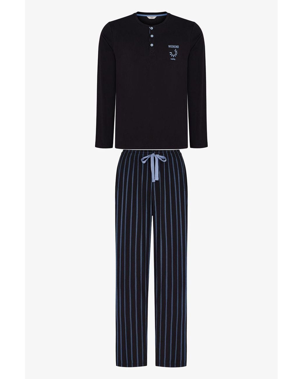 Penti Blue Nightform Striped Long Sleeve Pajama Set for men