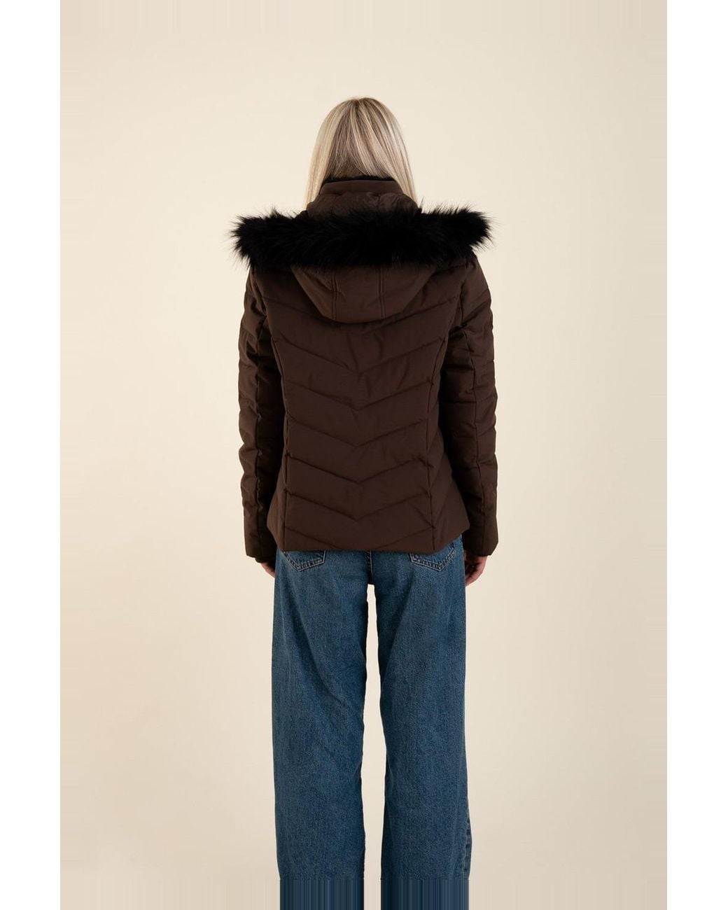 Harvey & Jones Blue Quilted Jacket With Faux Fur Trim Hood