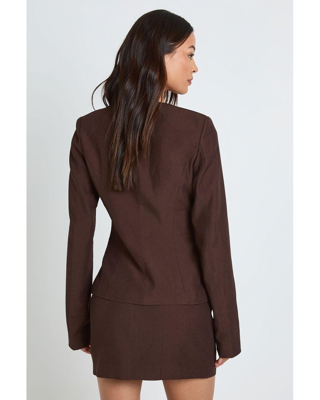 Boohoo Brown Tall Tailored Barrel Sleeve Cinch Waist Blazer