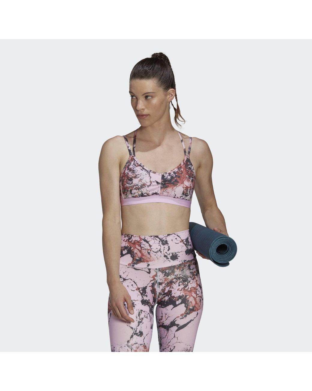 Adidas Originals White Yoga Essentials Studio Light-Support Allover Print Bra