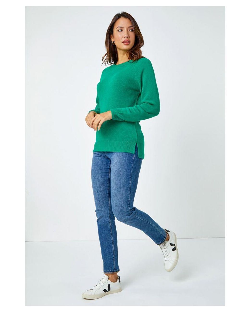 Roman Green Plain Soft Crew Neck Jumper
