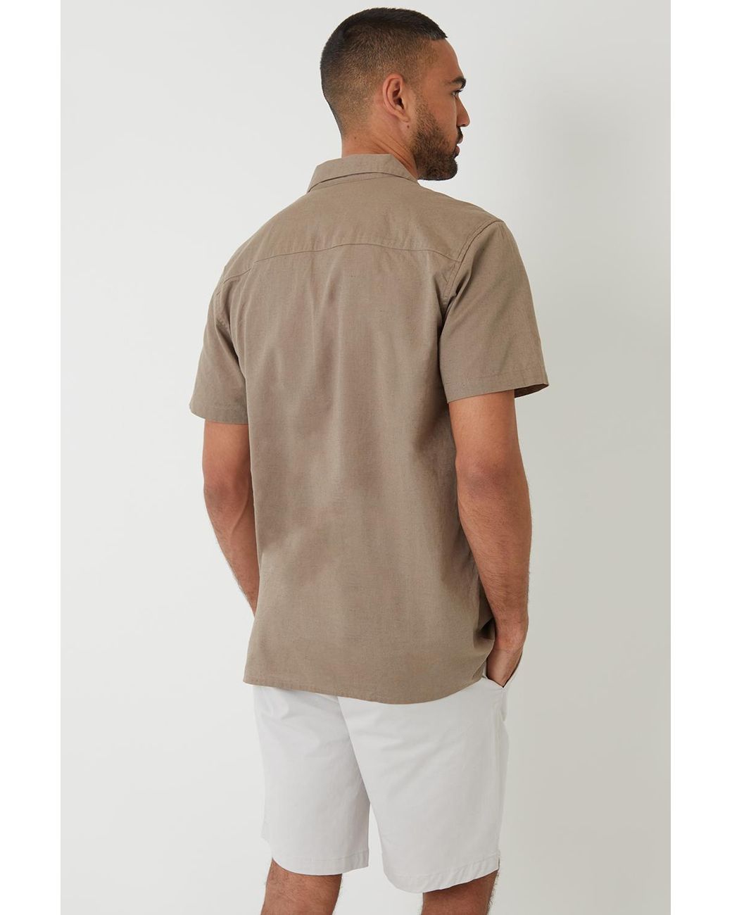 Threadbare Gray Cotton Leaf Embroidered Shirt With Linen for men