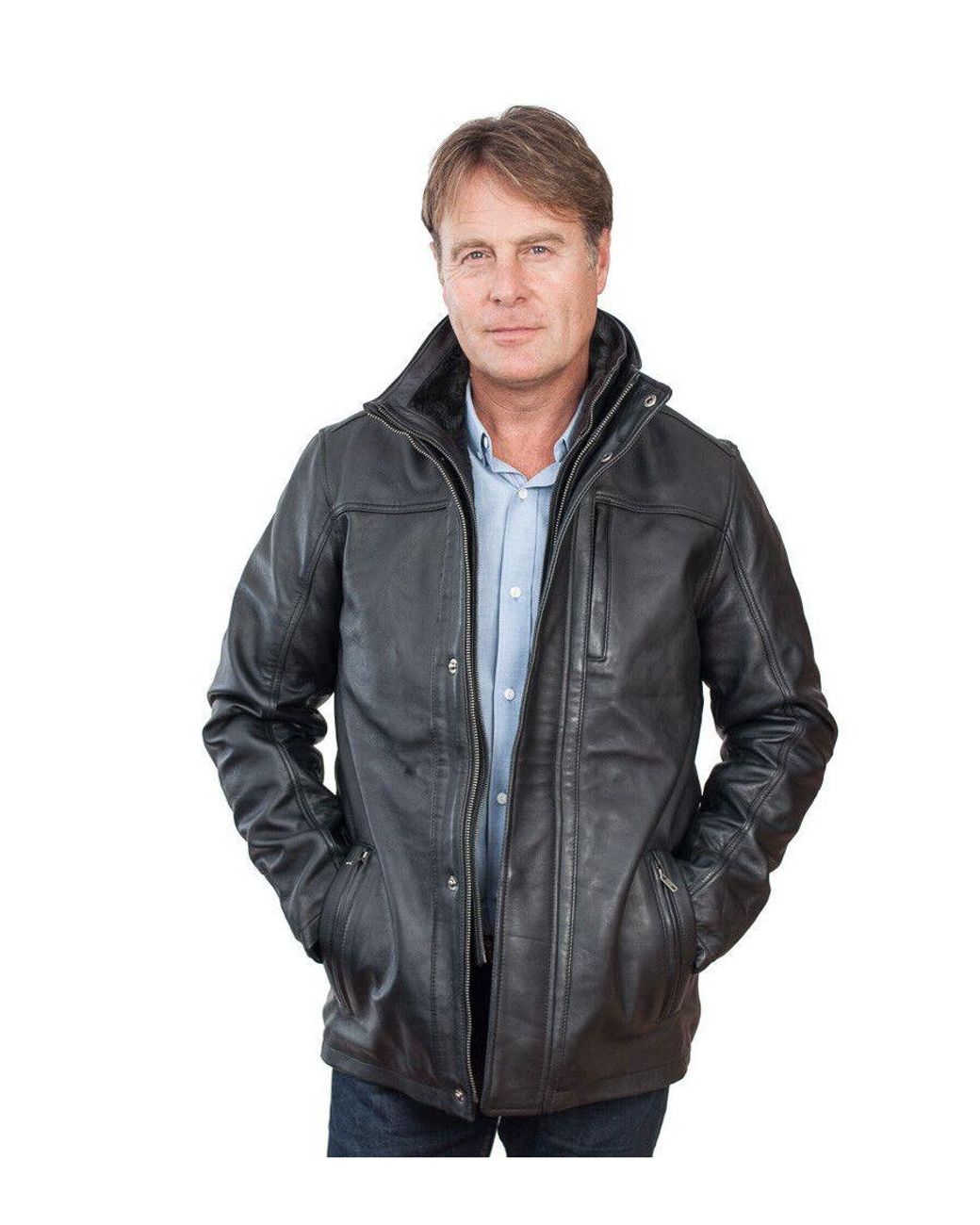 Infinity Leather Gray Warm Mid-Length Biker Jacket for men