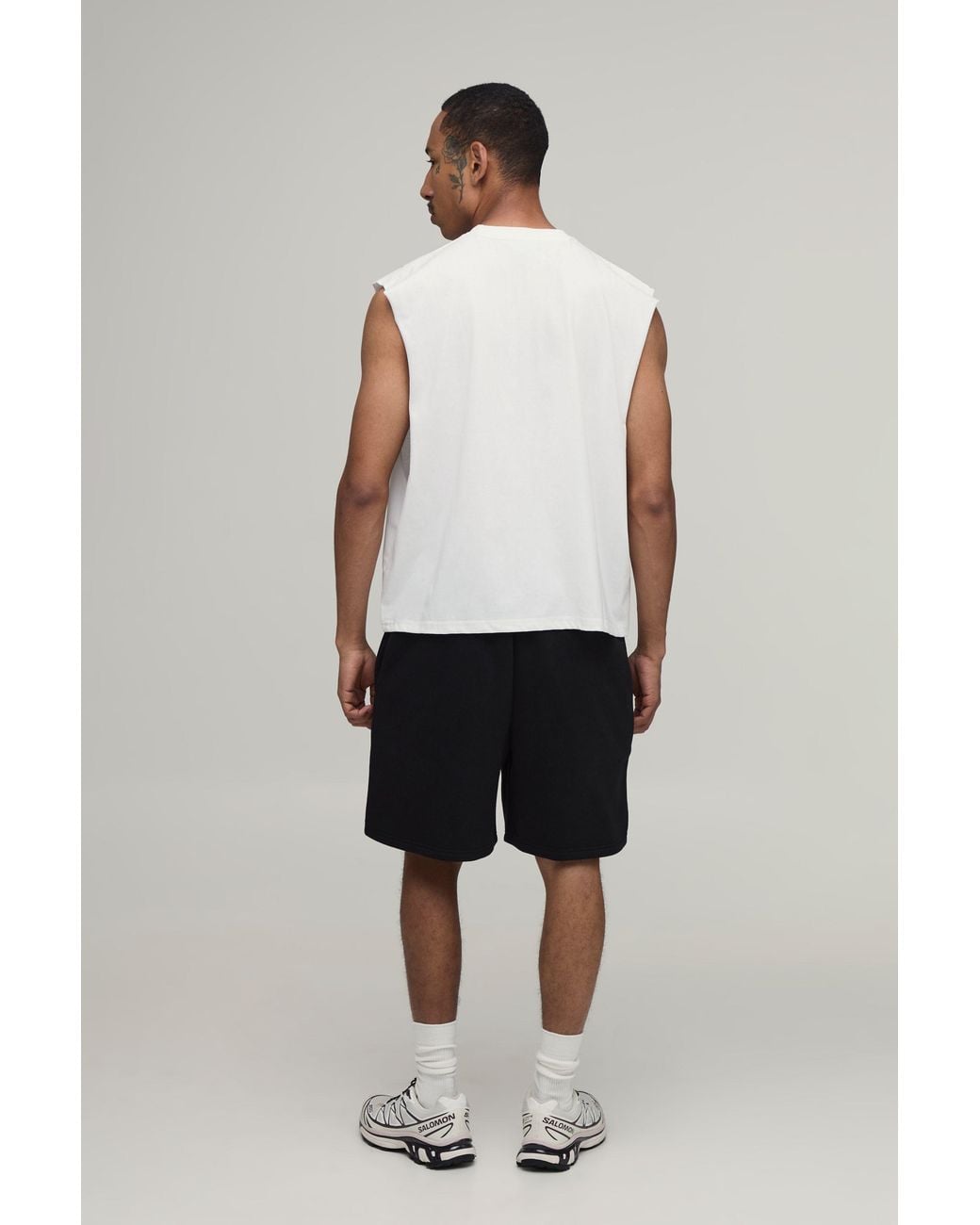 BoohooMAN White Homme Printed Oversized Boxy Drop Armhole Tank & Baggy Short Set for men