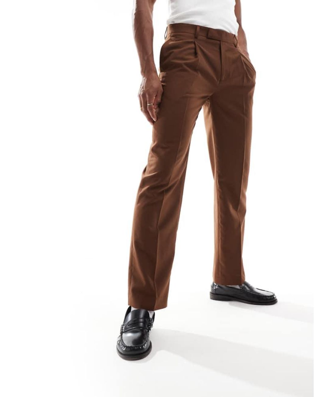 ASOS Brown Smart Straight Leg Trousers for men
