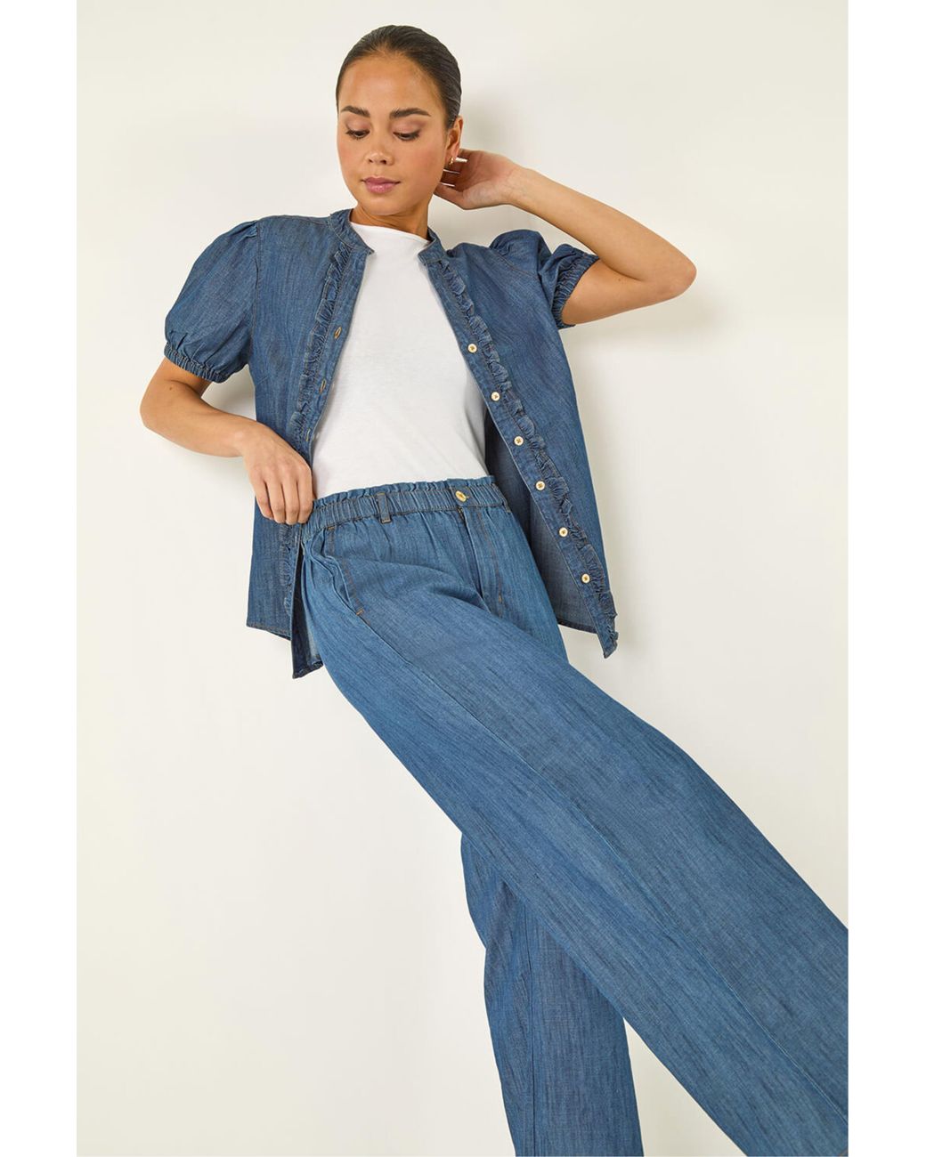 Roman Blue Petite Wide Leg Trouser