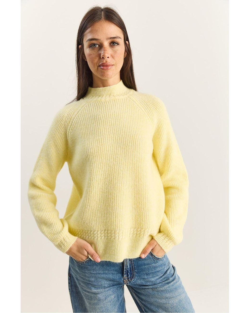 Bianco Lucci Yellow Oversized Crew Neck Knit Sweater