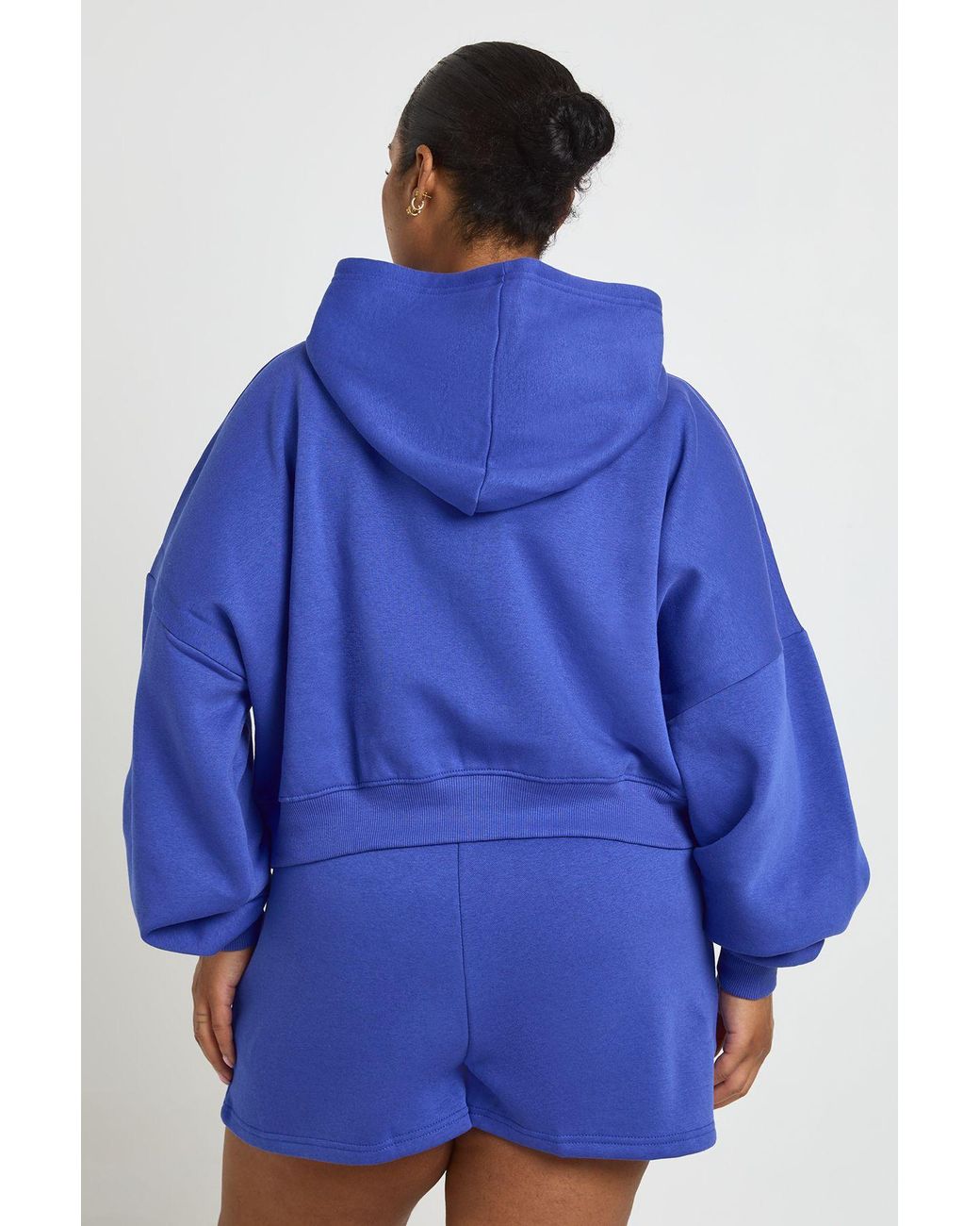 Boohoo Blue Plus Core Basic Boxy Balloon Sleeve Oversized Zip Through Hoodie