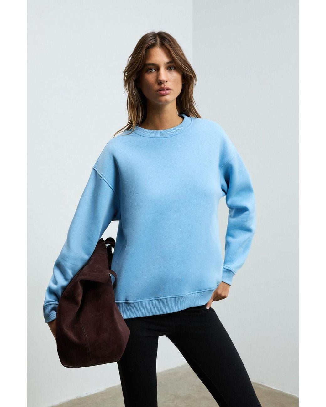 Grimelange Blue Oversized Crew Neck Sweatshirt