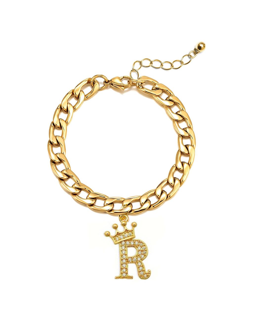 The Jewellery Stockroom Metallic Plated Crystal Letter Charm Curb Bracelet