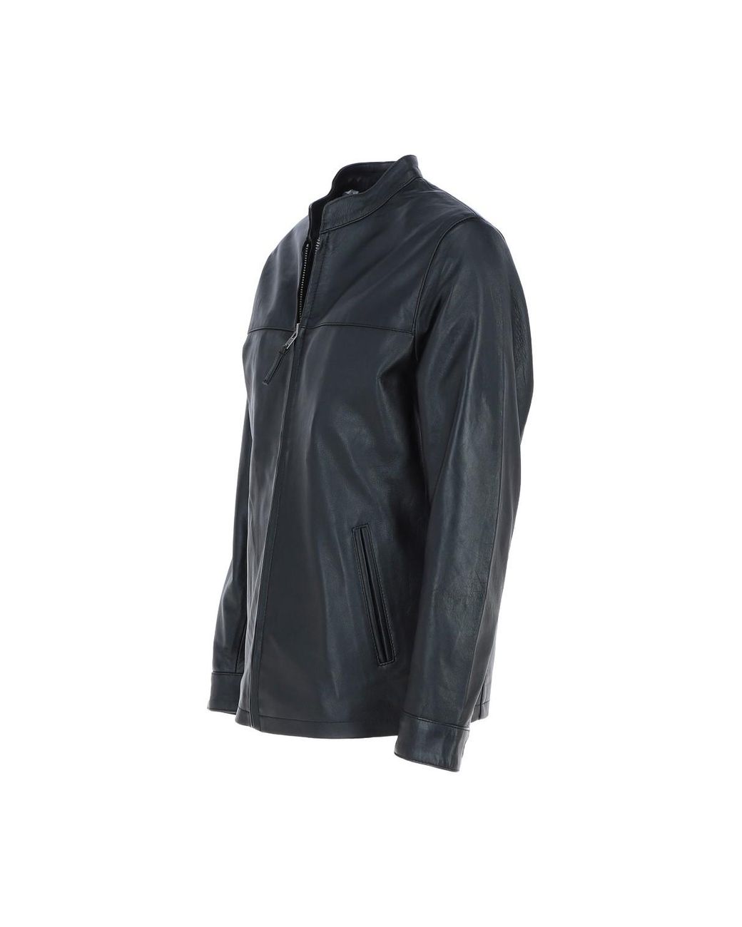 Ashwood Leather Blue 'Cooper' Real Casual Jacket With Mandarin Collar for men