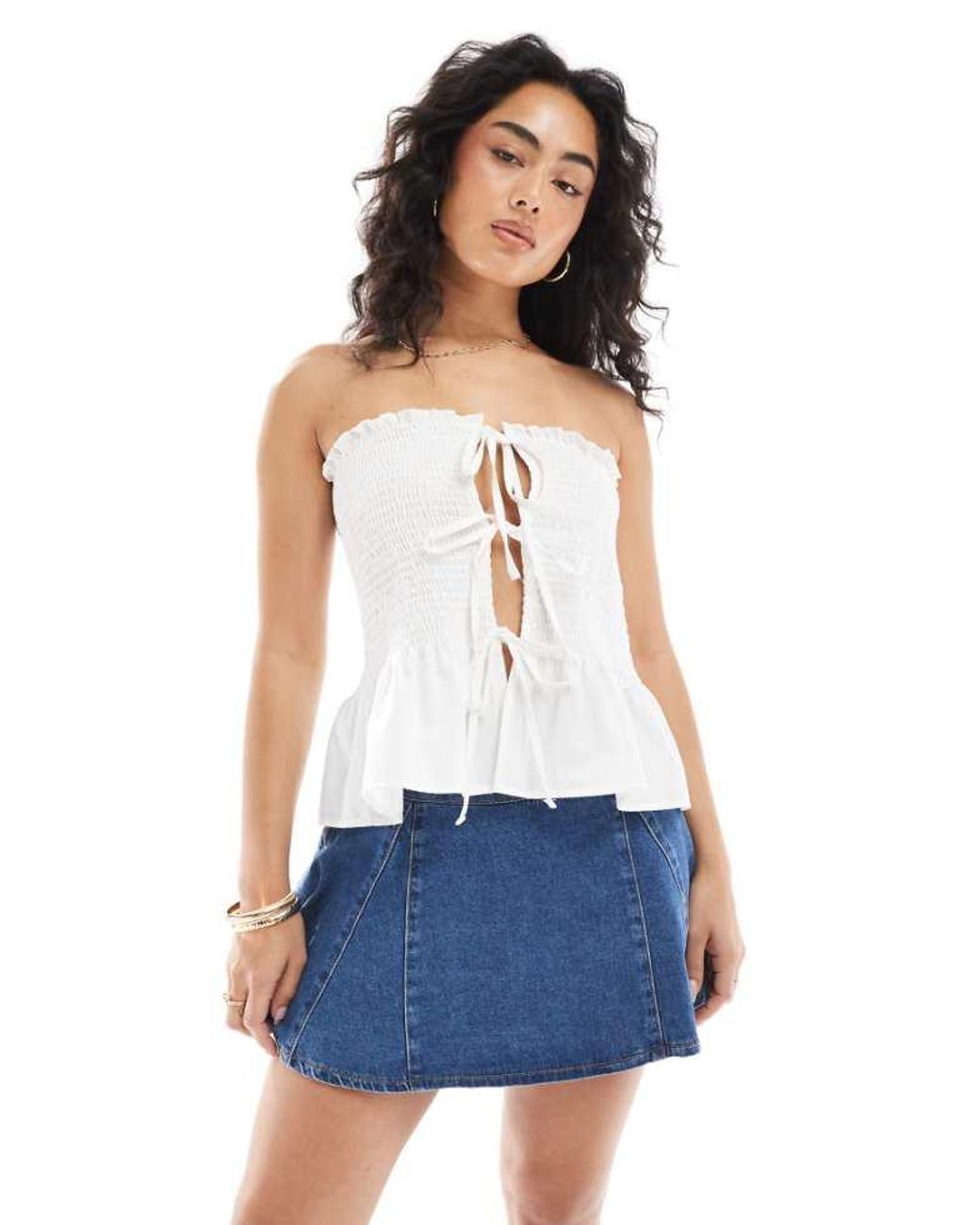 ASOS White Denim Godet Mini Skirt
