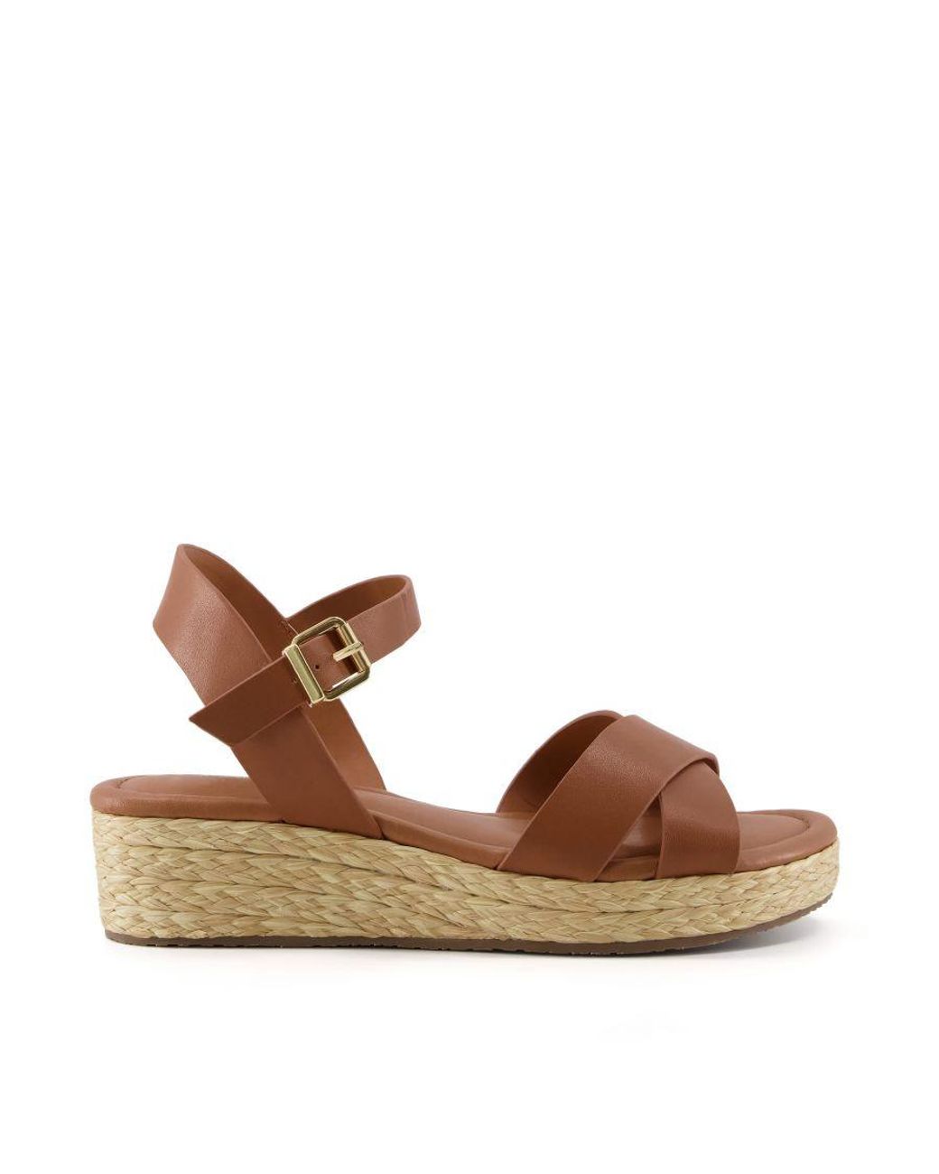 Dune Brown Ladies Wf Linnie Wide Fit Woven Flatform Sandals