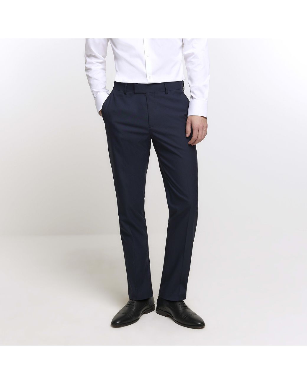 River Island Blue Suit Trousers Slim Fit Twill for men