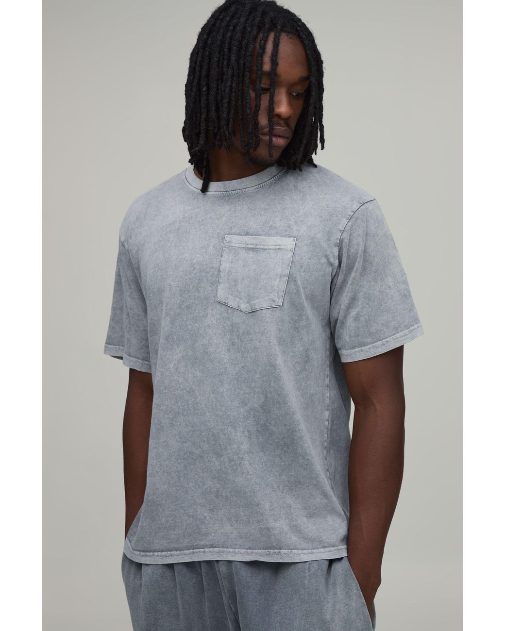BoohooMAN Gray Tall Essential Washed Regular Fit Front Pocket T-Shirt for men