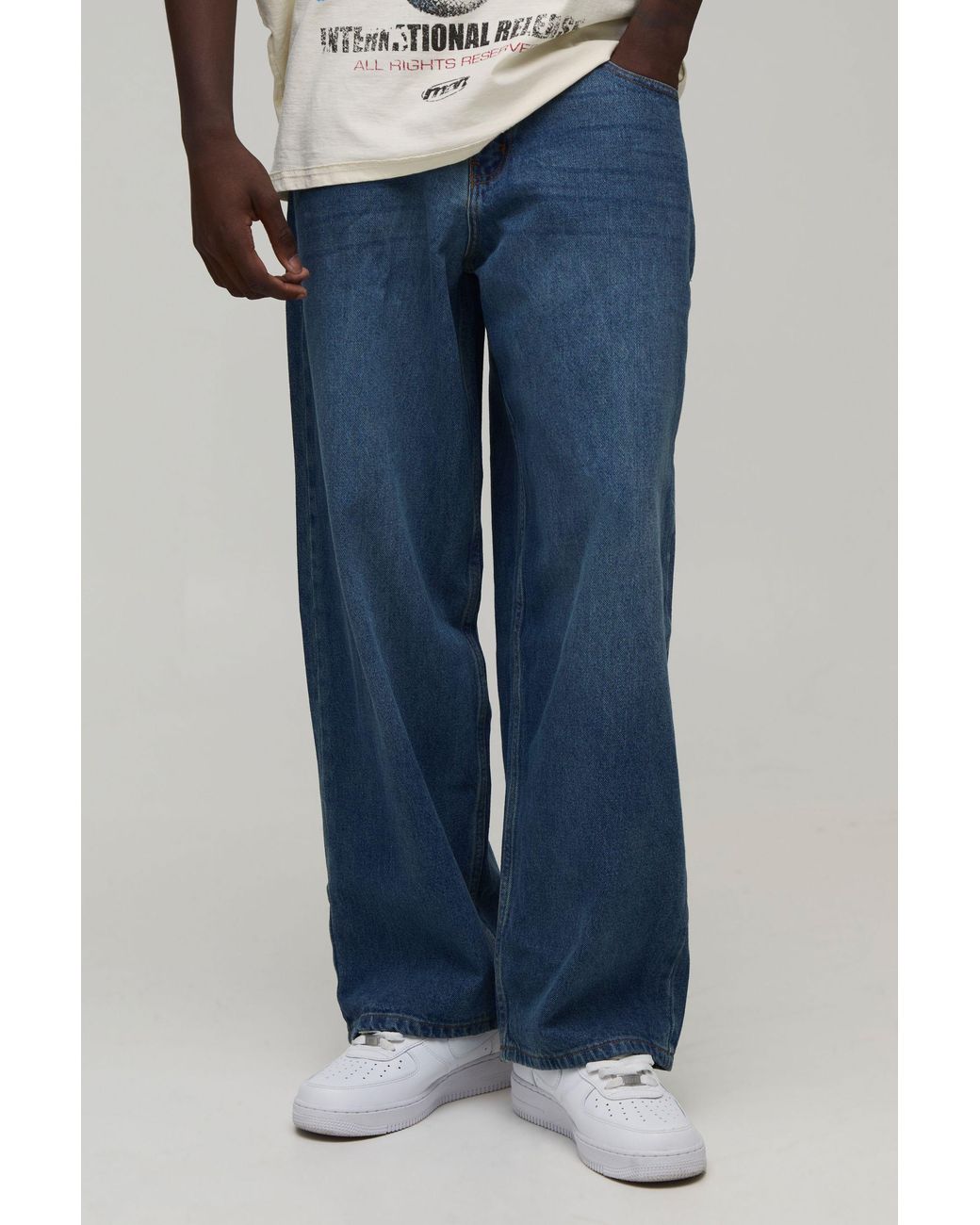 BoohooMAN Blue Supper Baggy Back Pocket Embroidered Jeans for men