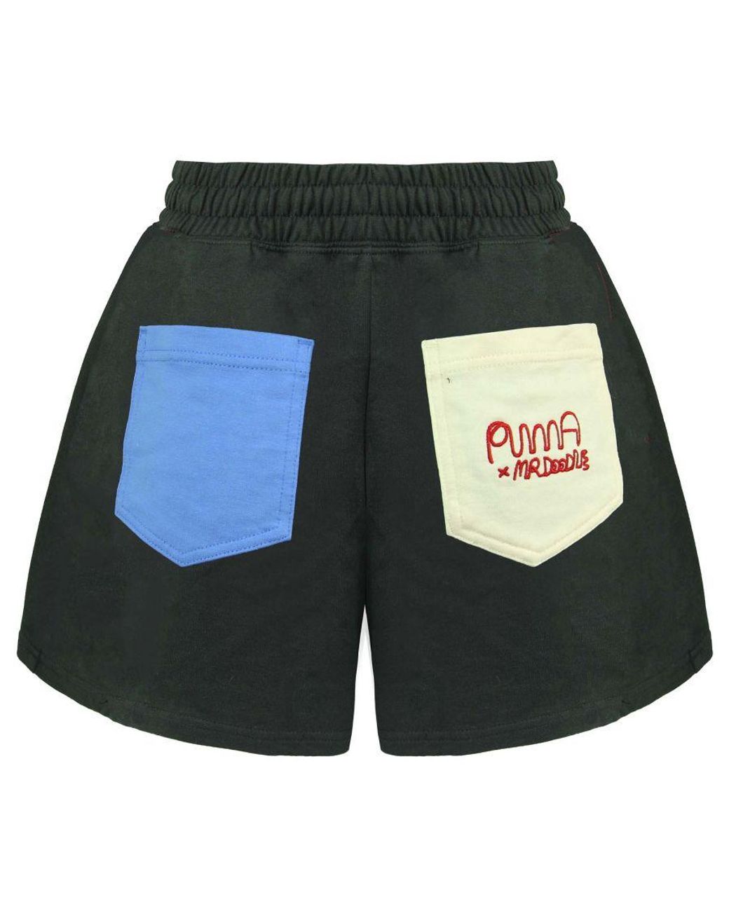 PUMA Black X Mr. Doodle Stretch Waist Logo Shorts 530663 01 Cotton
