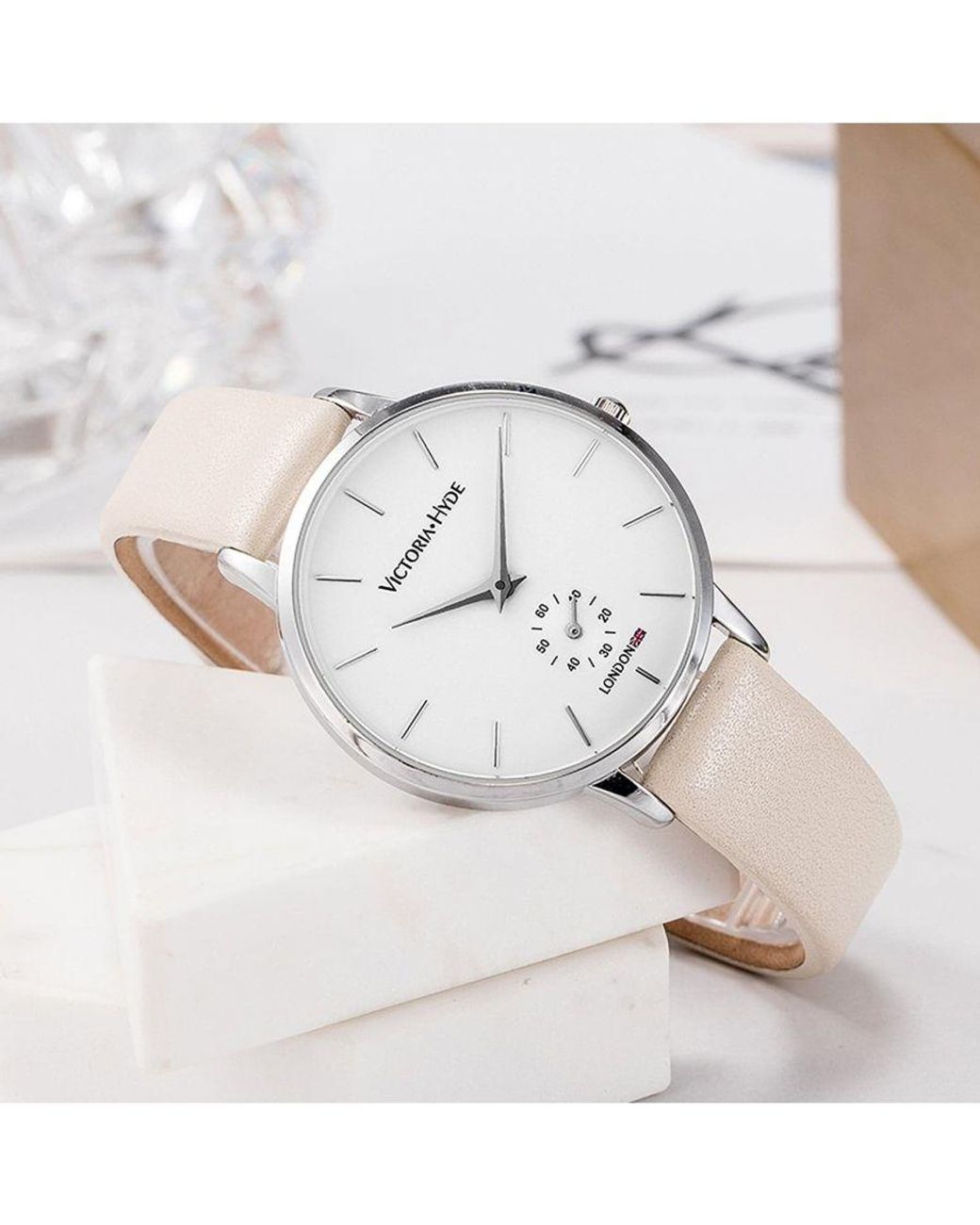 Victoria Hyde London White Luxury Watch With Second Hand Design