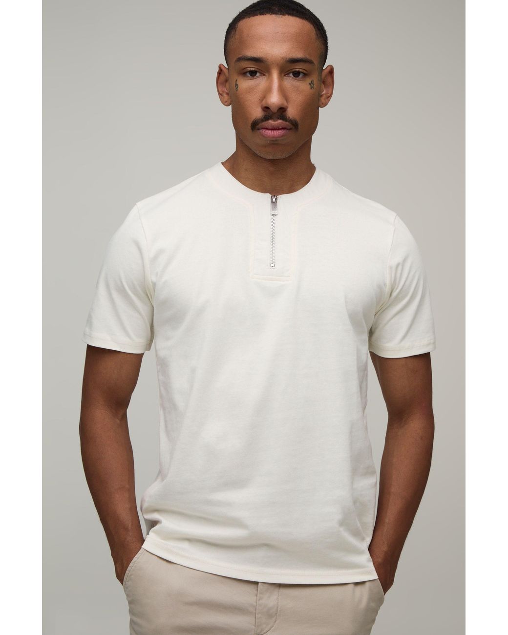BoohooMAN White Slim Fit 1/4 Zip T-Shirt for men