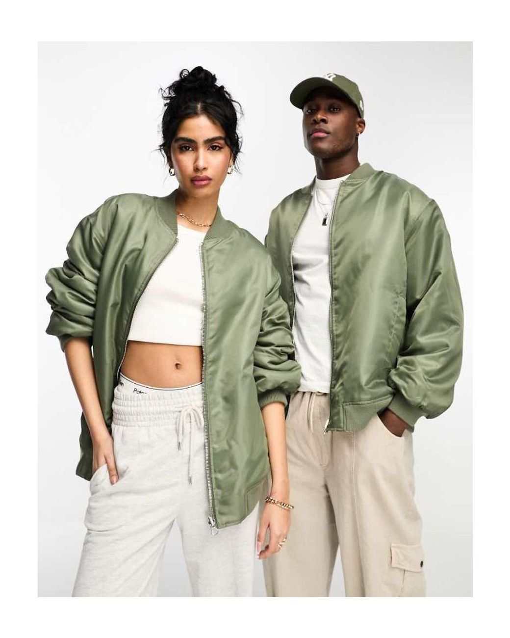 ASOS Oversized Reversible Borg Lined Bomber Jacket in Green Lyst UK