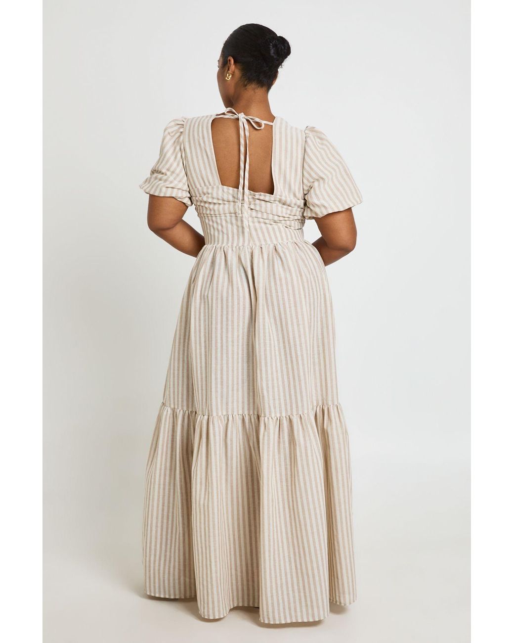Boohoo Natural Plus Stripe Tiered Maxi Dress
