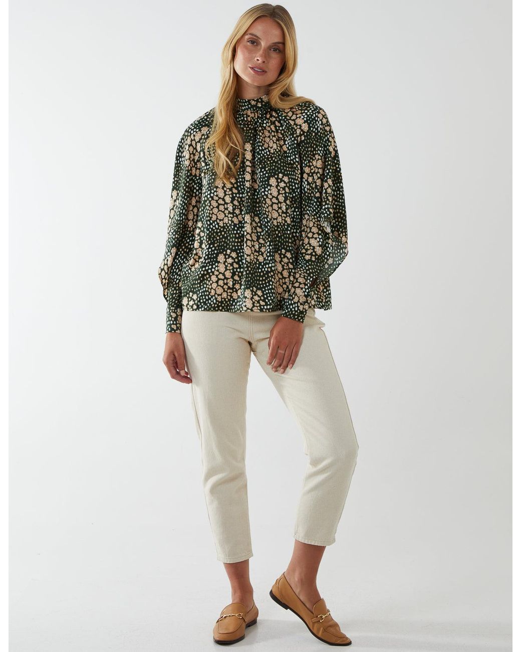 Blue Vanilla Green Raglan Cut Out Sleeve Volume Top