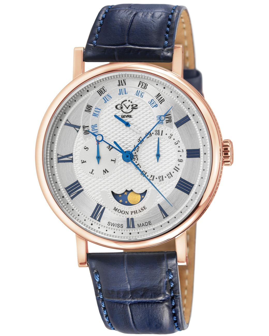 Gv2 Gray Maestro Iprg Case, Textured Dial, Handmade Italian Leather Strap for men