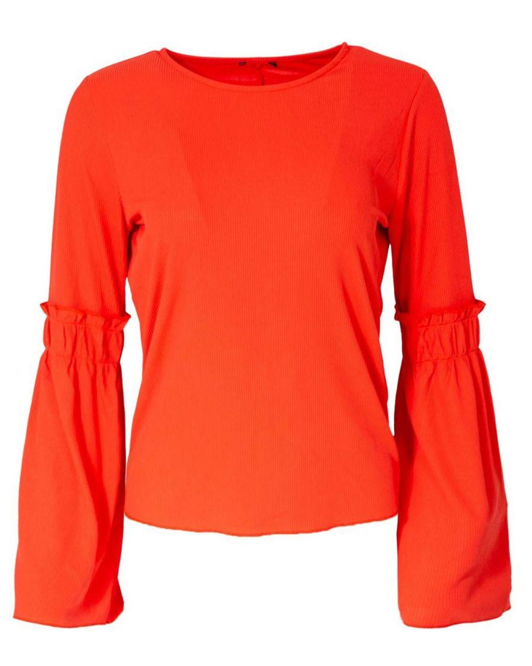 Secret Label Red Ribbed Trumpet Sleeve Top