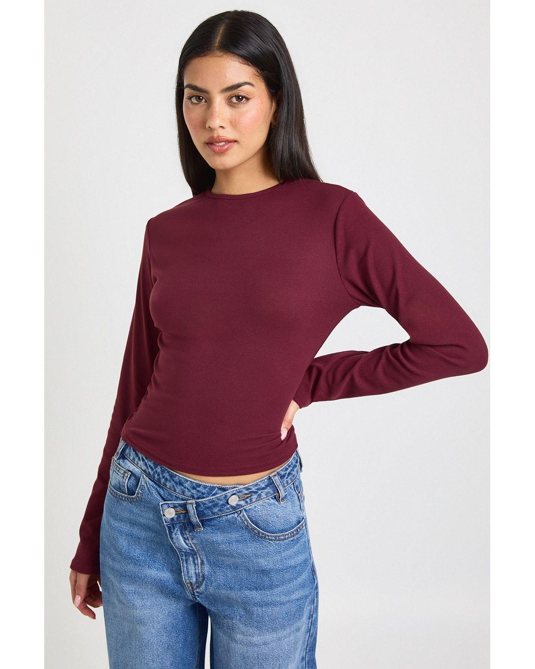 Boohoo Red Ultra Soft Long Sleeve Fitted Top