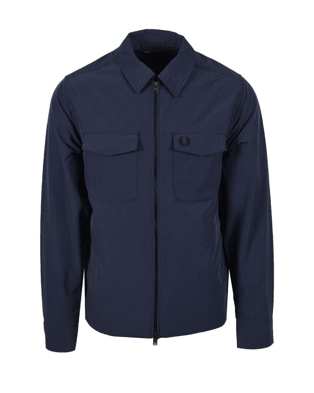Fred Perry Blue Zip Through Overshirt Dark Airforce for men