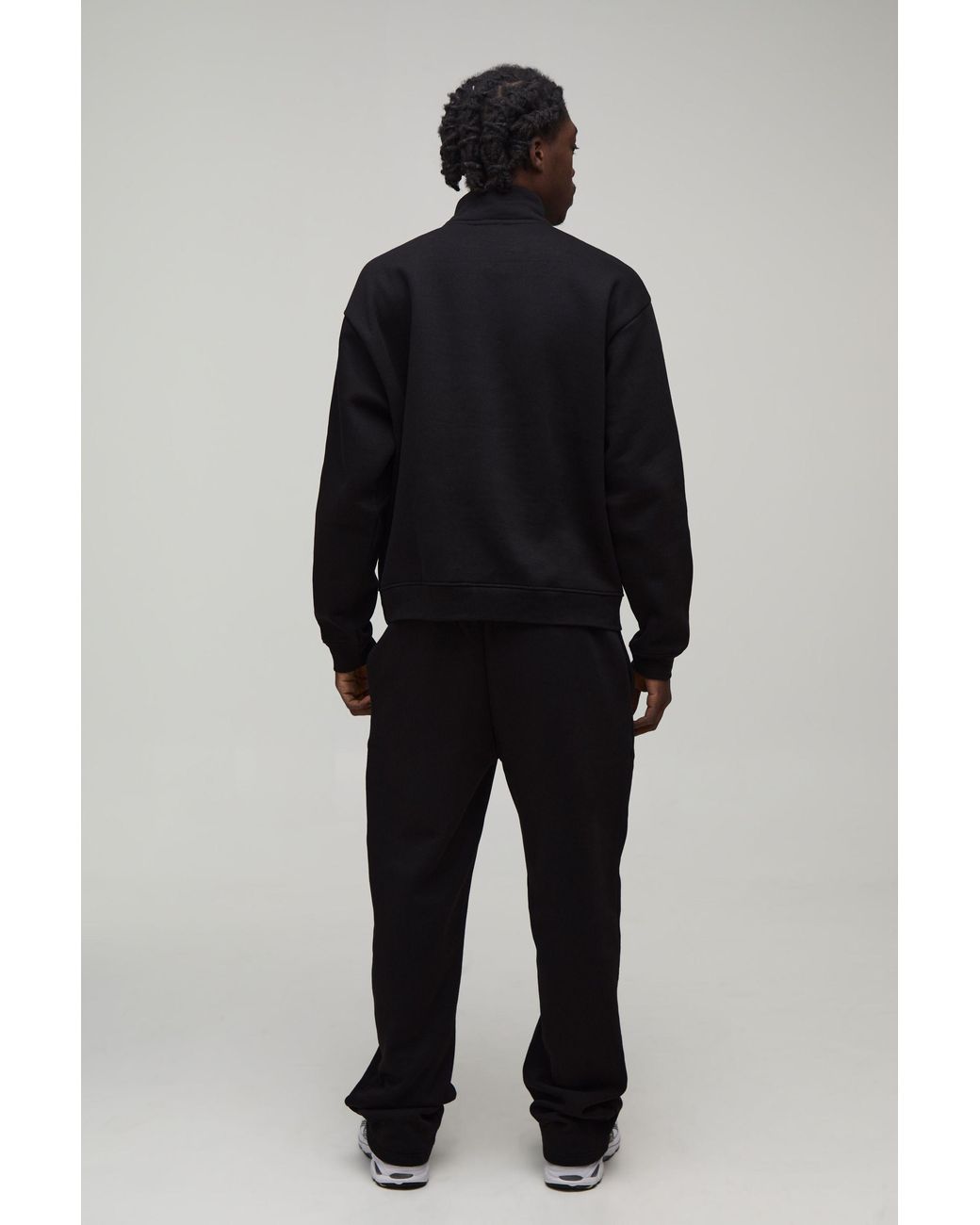 BoohooMAN Black Oversized Boxy Quarter Zip Funnel Sweatshirt & Straight Jogger Tracksuit for men