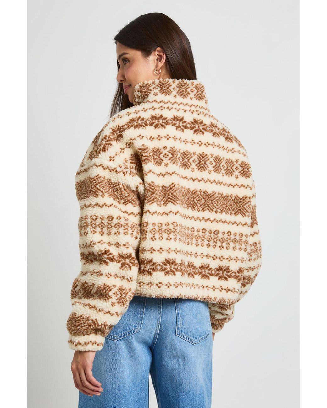 Boohoo Blue Aztec High Neck Teddy Jacket