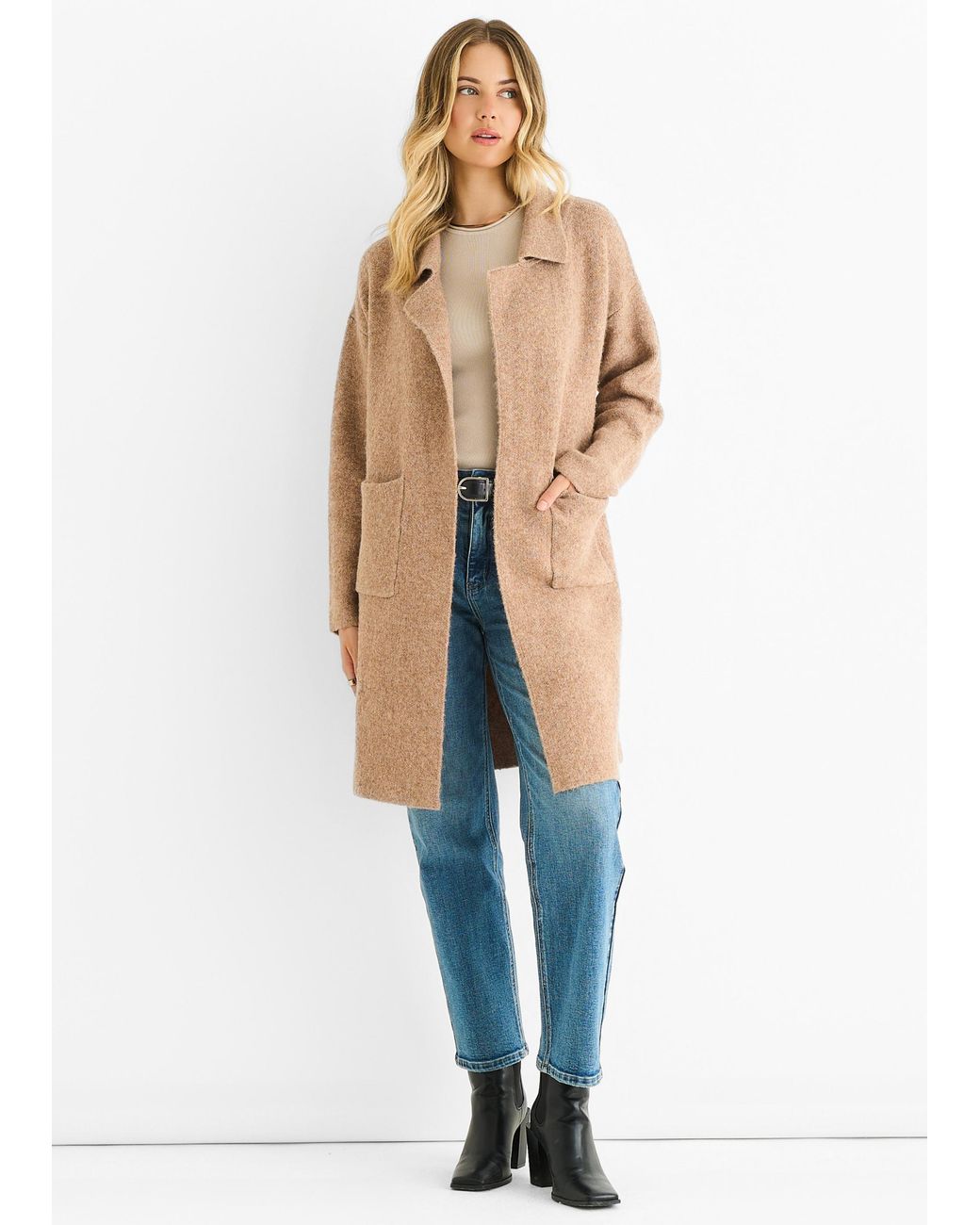 Gini London Blue Wool Mix Longline Edge To Cardigan