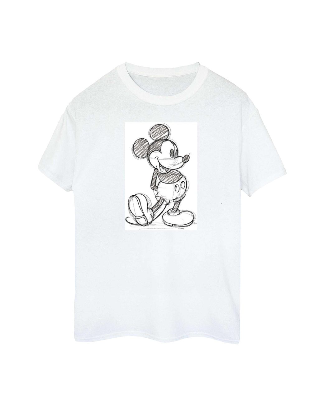 Disney White Mickey Mouse Sketch Cotton T-Shirt for men