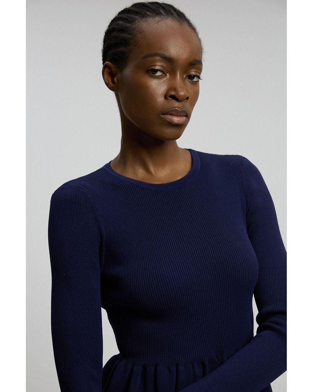 Karen Millen Blue Viscose Blend Knitted Peplum Jumper