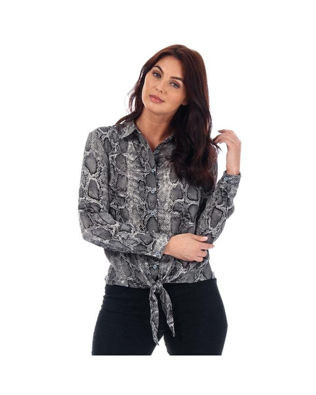Brave Soul Gray Snake Print Tie Front Blouse