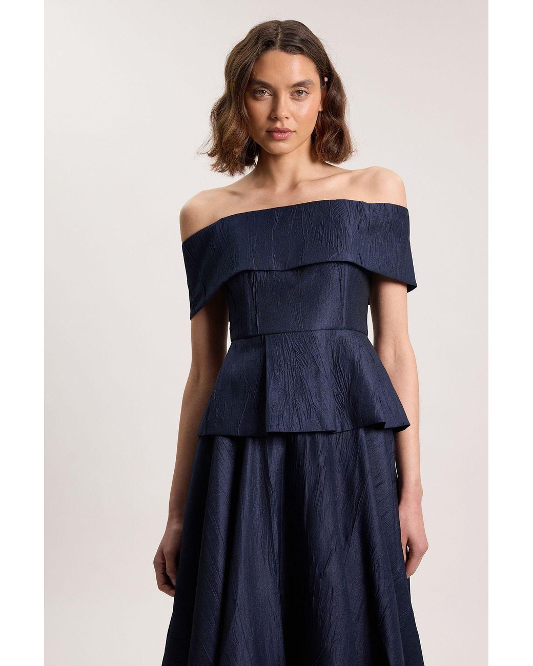Karen Millen Blue Textured Tailored Twill Bandeau Top