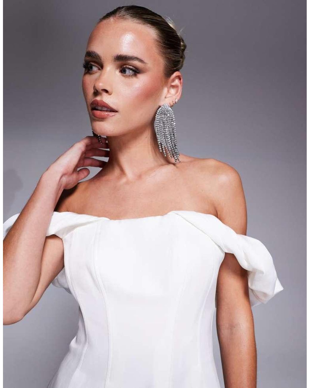 Forever New Gray Off Shoulder Mini Dress