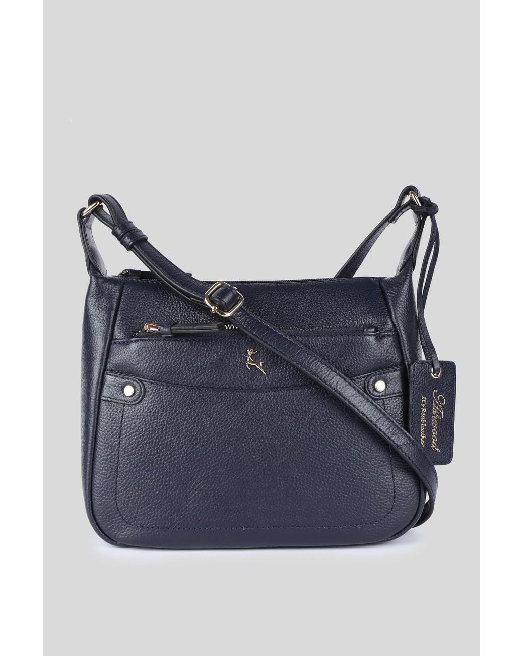 Ashwood Leather Blue 'Classico Napoli' Real Top Zip Crossbody Bag