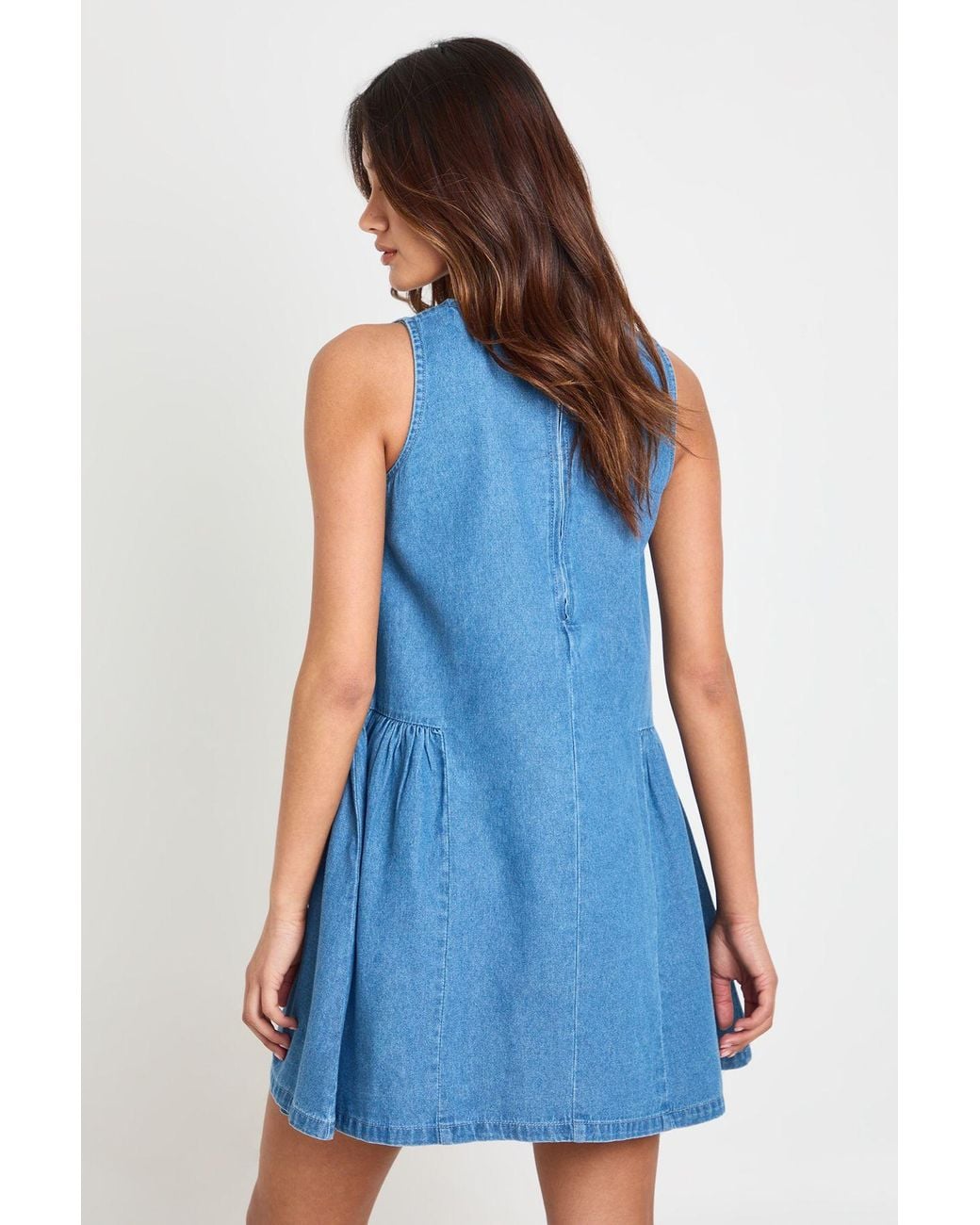 Boohoo Blue Chambray Smock Dress