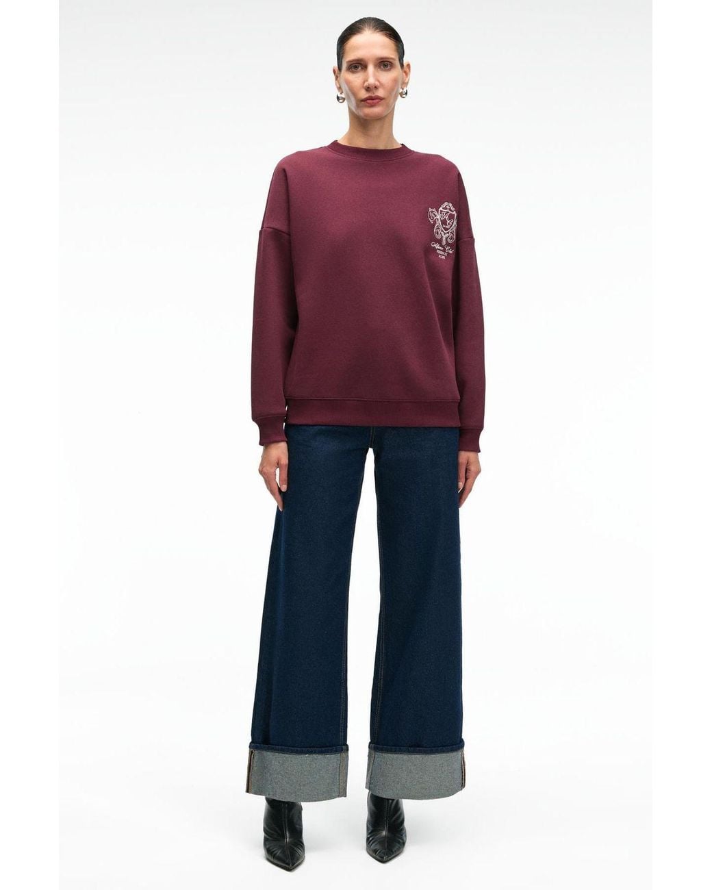 Grimelange Red Oversized Crew Neck Sweatshirt