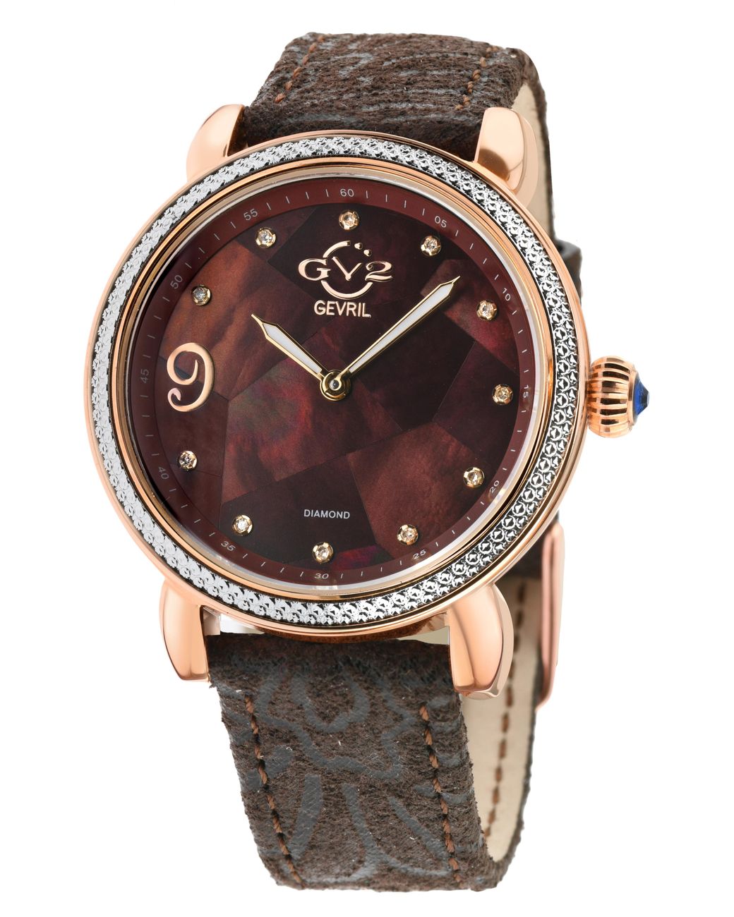 Gv2 Brown Ravenna Swiss Quartz Mother Of Pearl Dial Suede Embossed Watch Leather