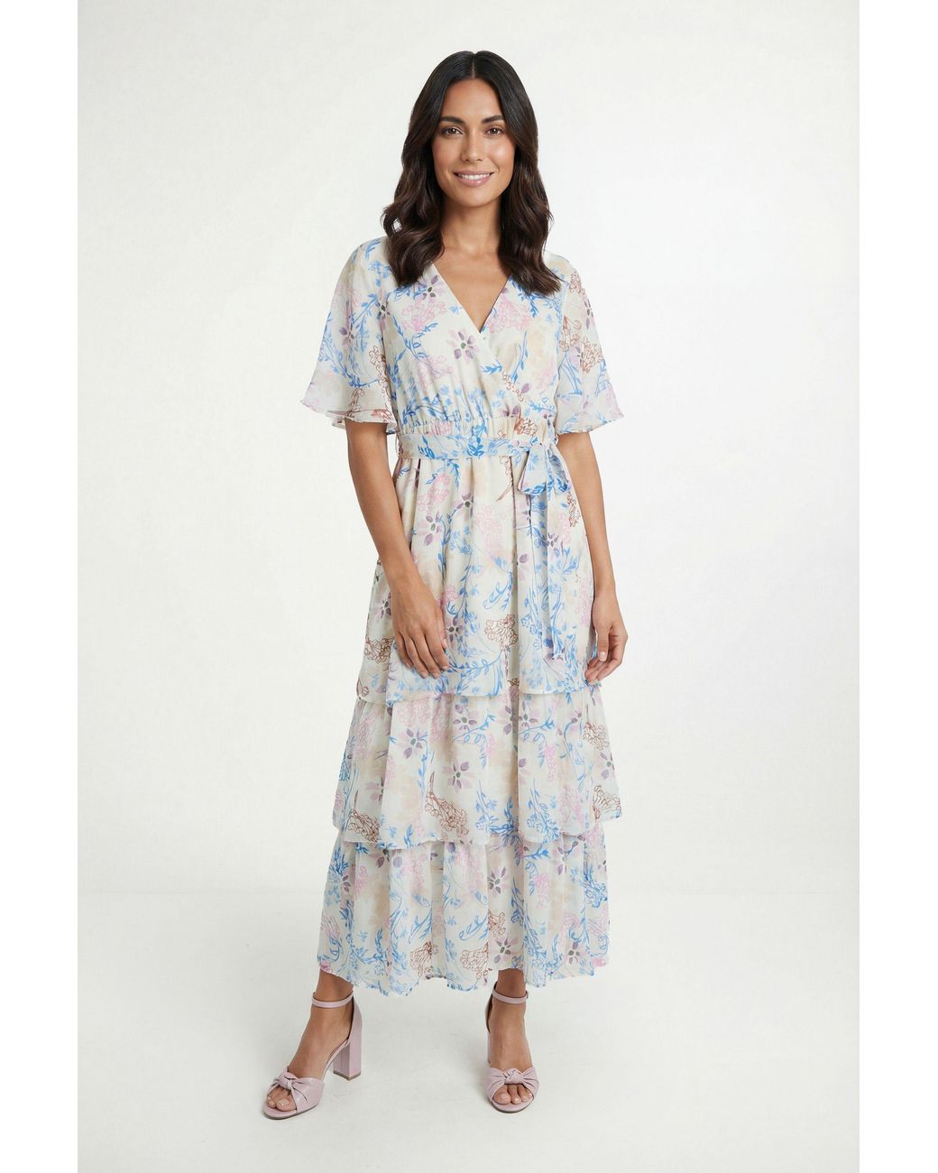 Wallis Blue Floral Print Ruffle Maxi Dress