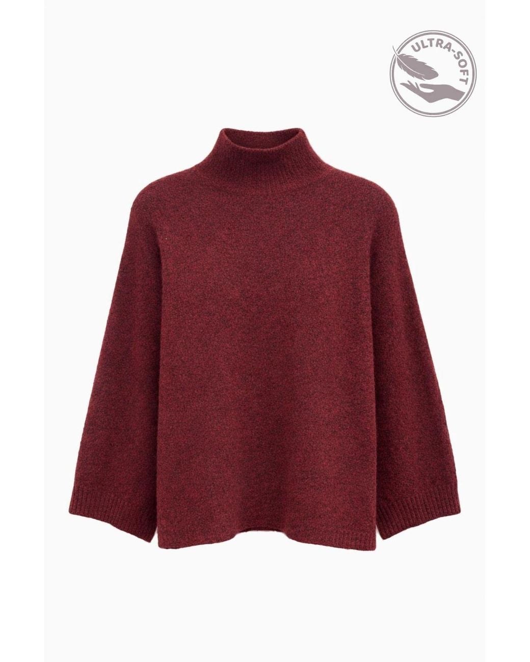 MixRay Red Oversized Ribbed Turtleneck Sweater