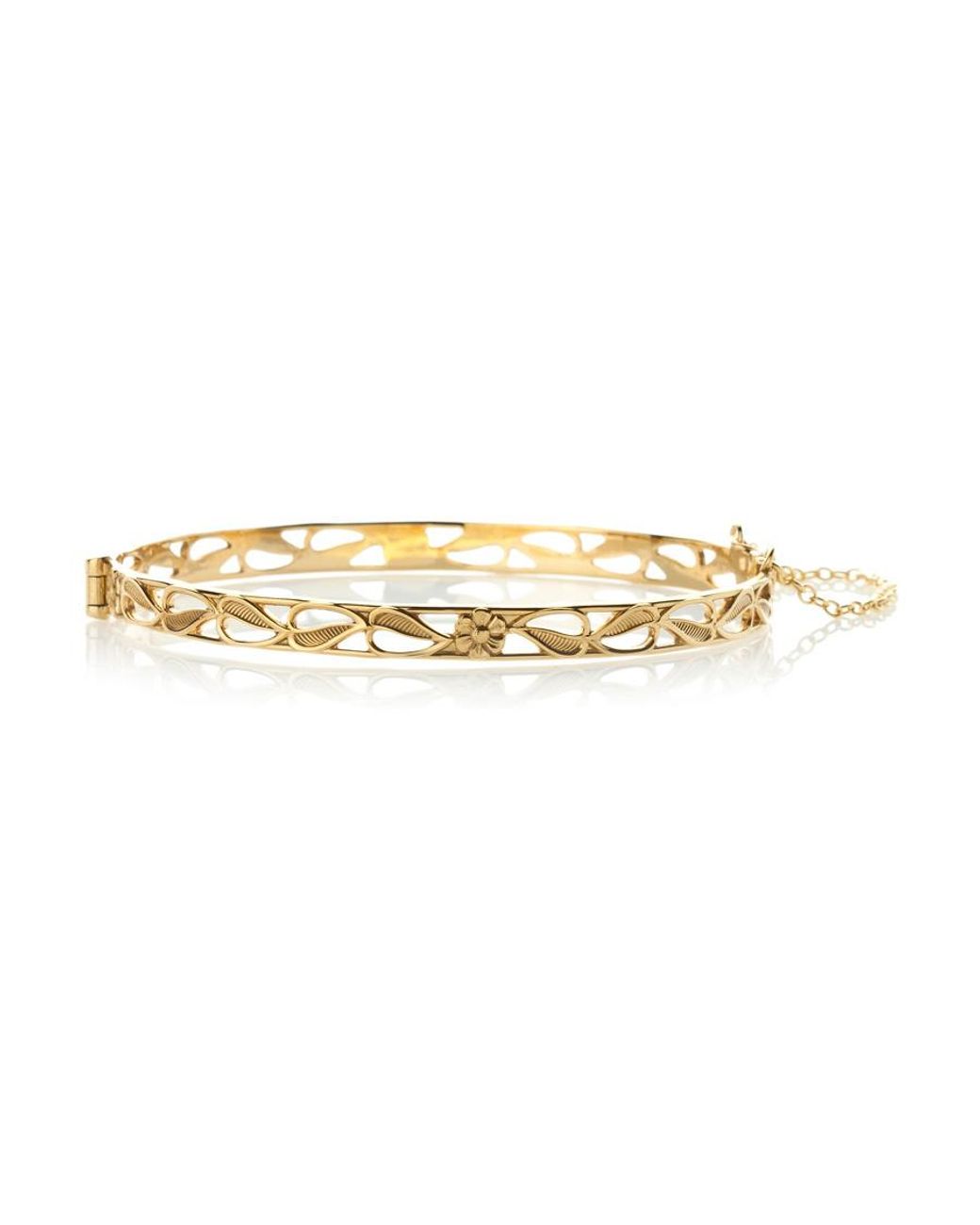 The Jewellery Stockroom Black 9Ct Rolled Daisy Leaf Hinged Bangle Bracelet, Safety Chain