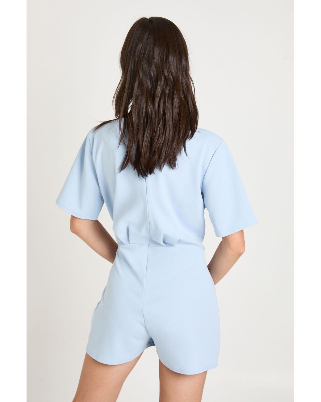 Boohoo Blue Jersey Crepe Half Sleeve Playsuit